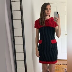 VTG 60s 70s Secretary dress XS XXS pinstripe Peter Pan collar red Episode brand